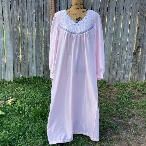 Vintage Barbizon Pink Brushed Satin Floral Lace Pullover Nightgown Women’s XL - Picture 1 of 10